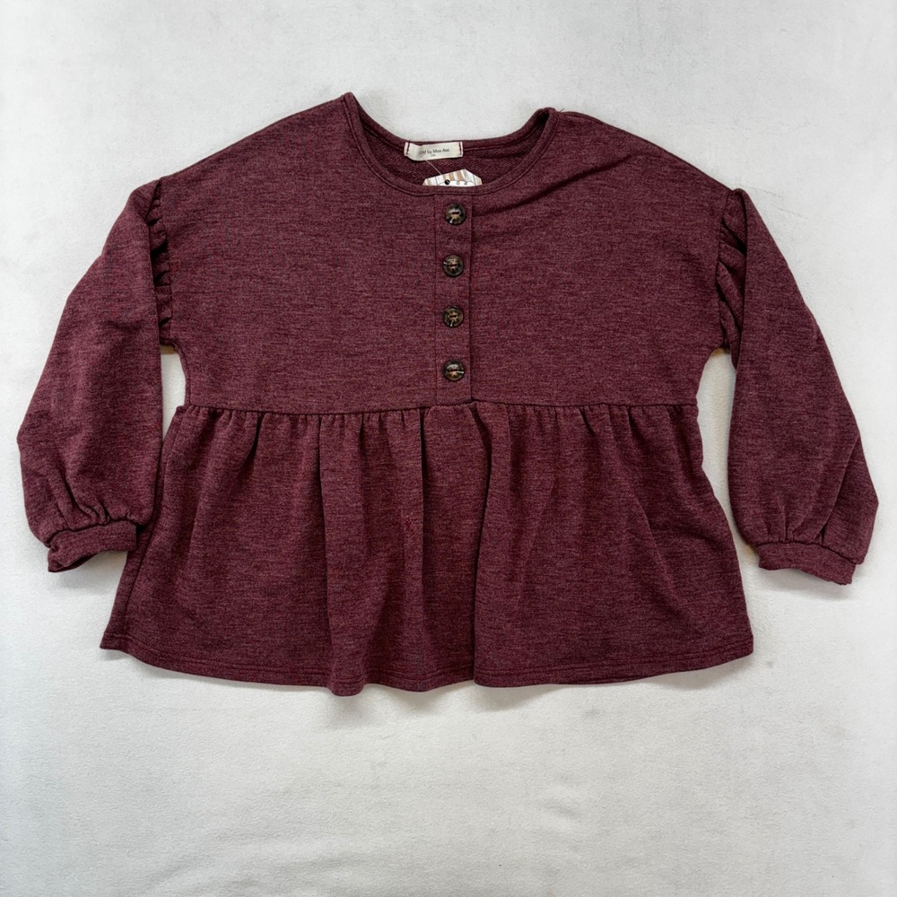 12PM by Mon Ami Peplum Top Kids Size 6 Burgundy‎ Long Sleeve Henley -KIDS New